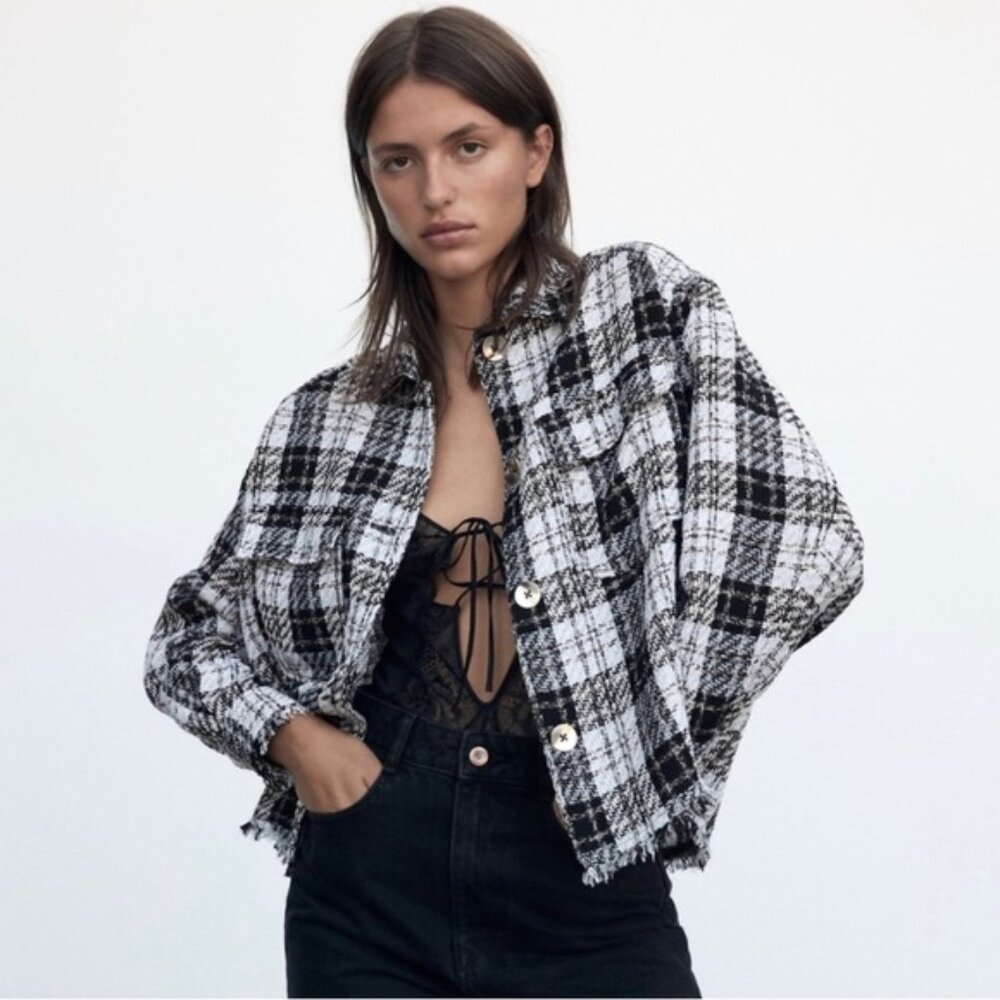ZARA Plaid Black and White Women's Jacket S